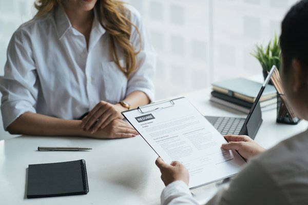 close up view of job interview in office focus